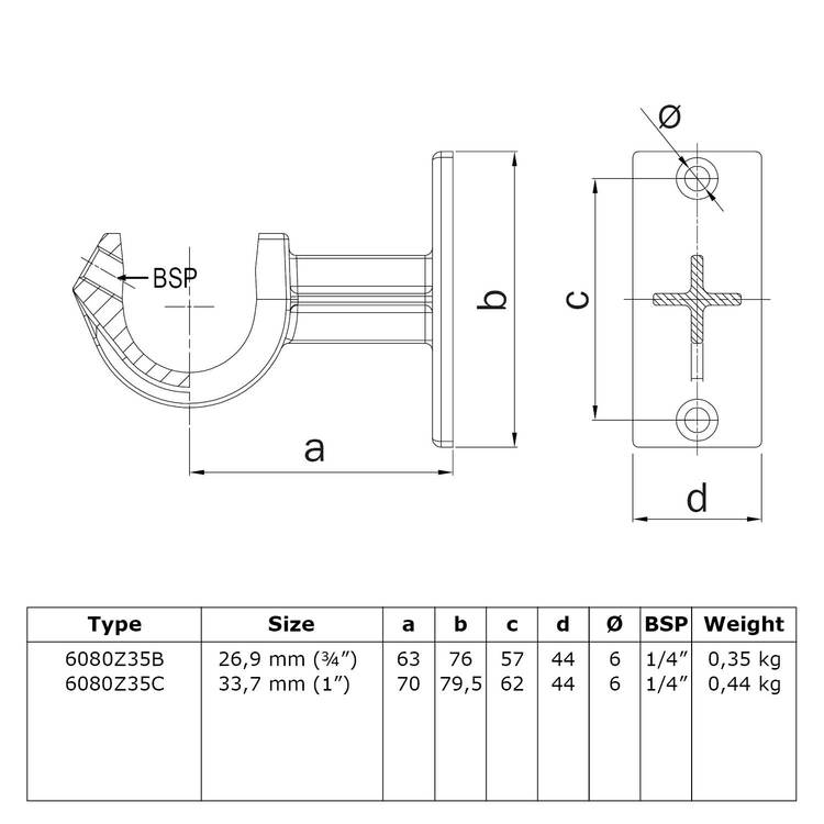 Doos Leuningdrager met inleg - zwart-C / 33,7 mm (50 stuks)